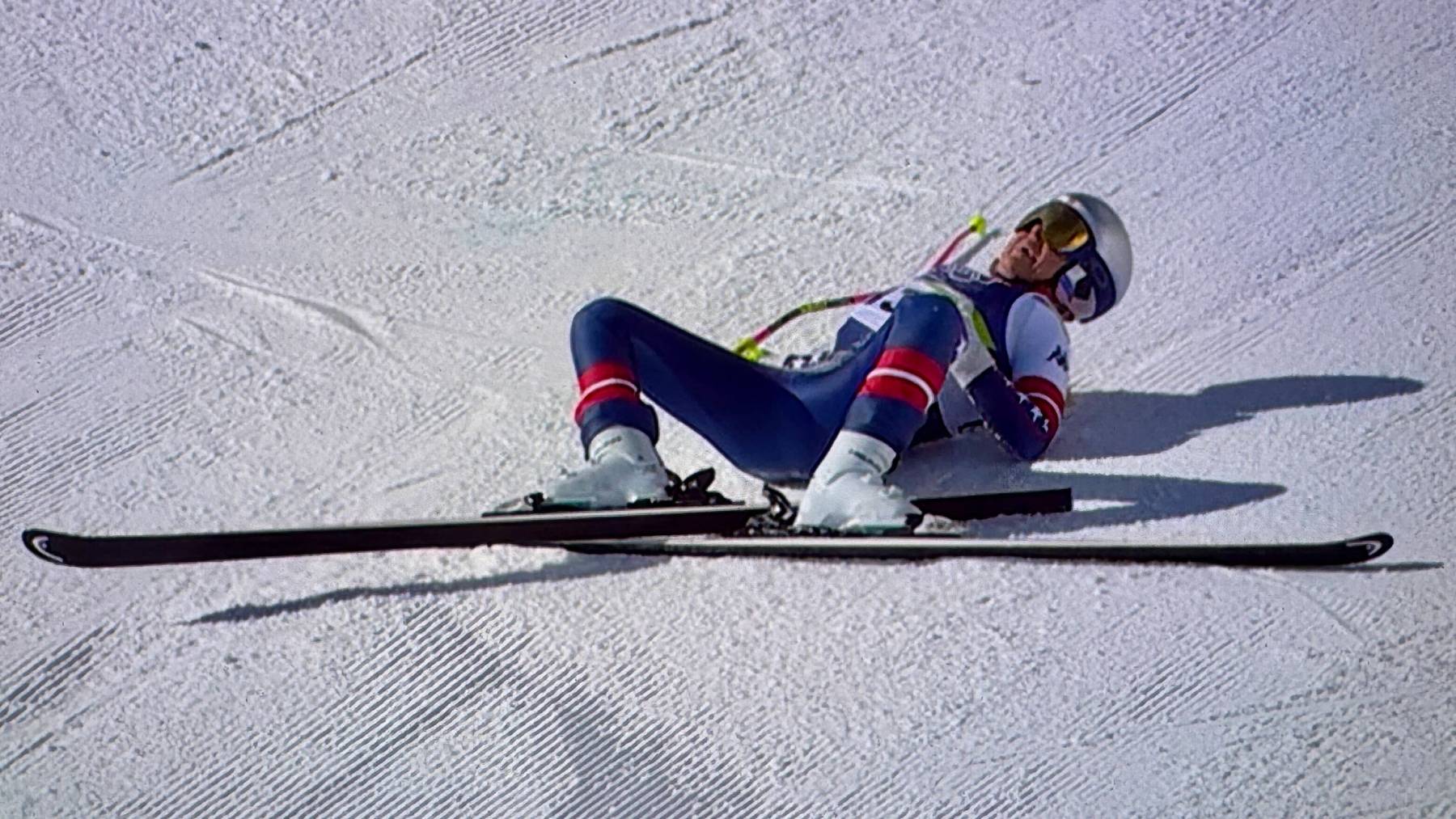 CORTINA D'AMPEZZO, ITALY - FEBRUARY 08: (EDITOR’S NOTE: This Handout image/clip was provided by a third-party organization and may not adhere to Getty Images’ editorial policy.) Lindsey Vonn of Team United States crashes during the Women's Downhill on day two of the Milano Cortina 2026 Winter Olympics at Tofane Alpine Skiing Centre on February 08, 2026 in Cortina d'Ampezzo, Italy. (Screengrab by IOC via Getty Images)