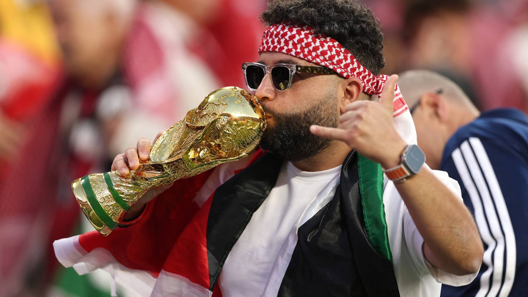 SANTA CLARA, CALIFORNIA - JUNE 16: Fans of Jordan enjoys the atmosphere before the FIFA World Cup 2026 Group J match between Austria and Jordan at San Francisco Bay Area Stadium on June 16, 2026 in Santa Clara, California. Richard Heathcote/Getty Images/AFP